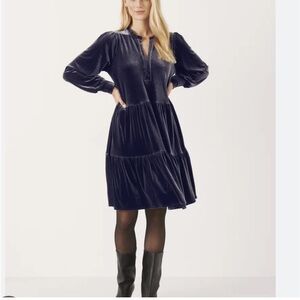 Kate & Sam Charcoal Gray Velvet Tiered Ruffle Dress Size Large